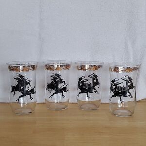 MCM 4 Juice Cocktail Glasses Leaping Black Gazelle & Gold Pinecone